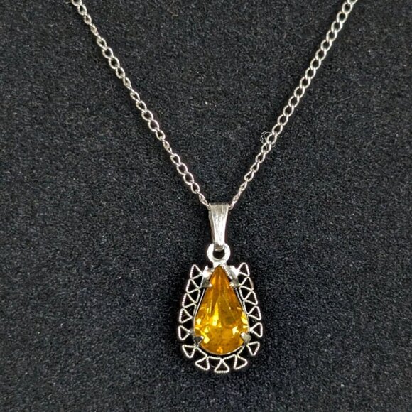 Vintage Sterling Orange Rhinestone Necklace - Picture 3 of 5